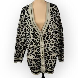 Venus Leopard Print Cardigan Sweater Sz XL Feminine Classic Cabincore Boho Chic